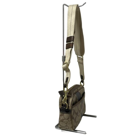Auth COACH Signature Heritage Striped Flight Shoulder 11355 Khaki Dark Brown PVC - Picture 8 of 10